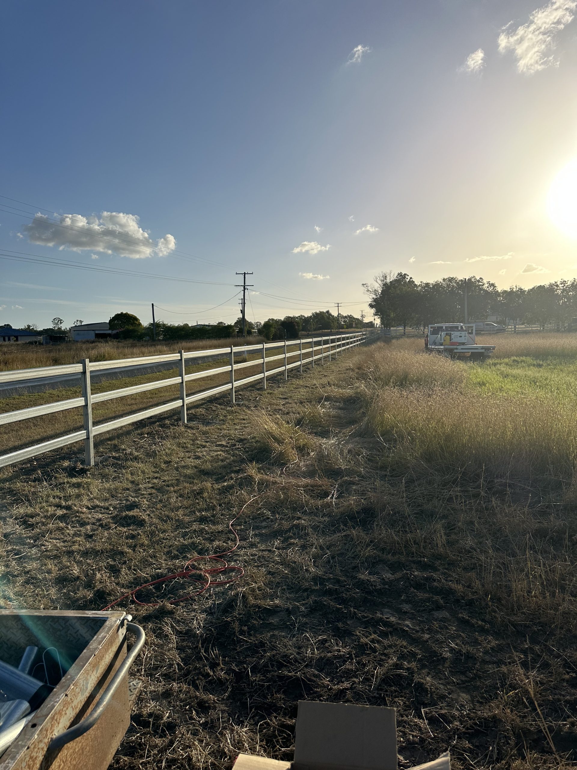 Steel cattle rail fencing for livestock paddock